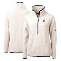 Women's Cutter & Buck White/Navy Cleveland Guardians Cascade Eco Sherpa Fleece Quarter-Zip Pullover Jacket