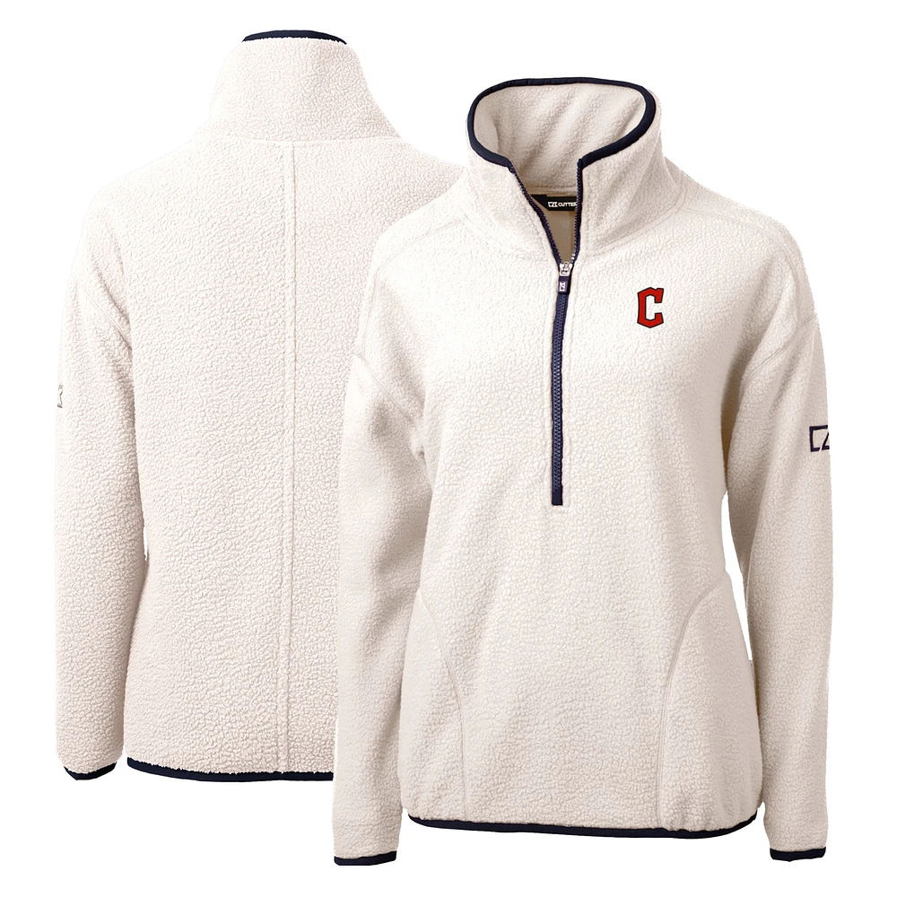 Women's Cutter & Buck White/Navy Cleveland Guardians Cascade Eco Sherpa Fleece Quarter-Zip Pullover Jacket