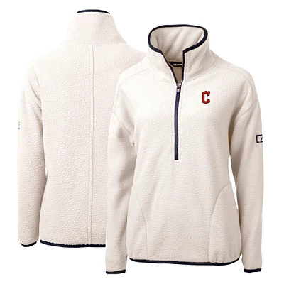 Women's Cutter & Buck White/Navy Cleveland Guardians Cascade Eco Sherpa Fleece Quarter-Zip Pullover Jacket