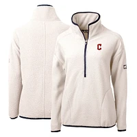 Women's Cutter & Buck White/Navy Cleveland Guardians Cascade Eco Sherpa Fleece Quarter-Zip Pullover Jacket