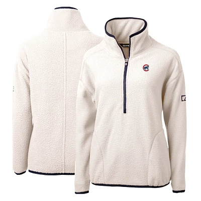 Women's Cutter & Buck White/Navy Chicago Cubs Cascade Eco Sherpa Fleece Quarter-Zip Pullover Jacket