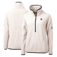Women's Cutter & Buck White/Navy Chicago Cubs Cascade Eco Sherpa Fleece Quarter-Zip Pullover Jacket