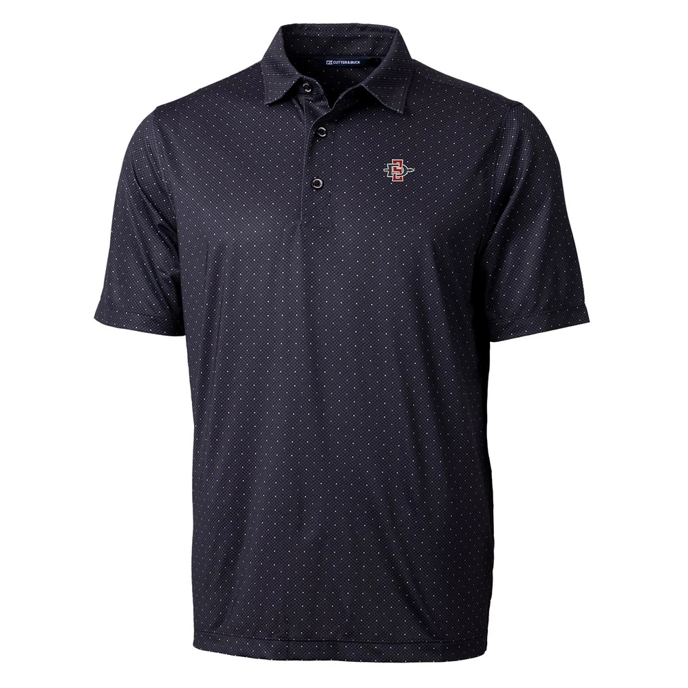 Men's Cutter & Buck Black San Diego State Aztecs Pike Double Dot Print Stretch Polo