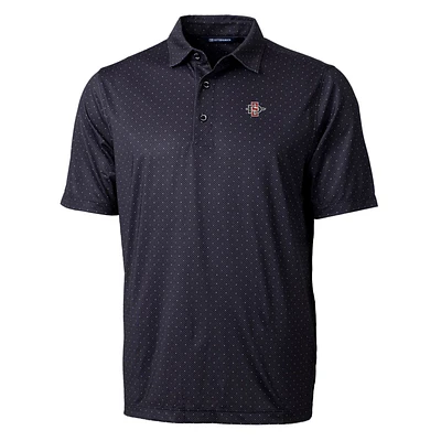 Men's Cutter & Buck Black San Diego State Aztecs Pike Double Dot Print Stretch Polo