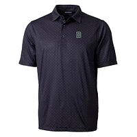 Men's Cutter & Buck Black Dartmouth Big Green Pike Double Dot Print Stretch Polo