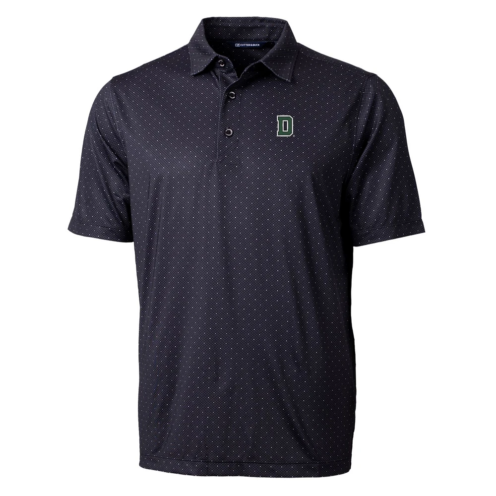 Men's Cutter & Buck Black Dartmouth Big Green Pike Double Dot Print Stretch Polo