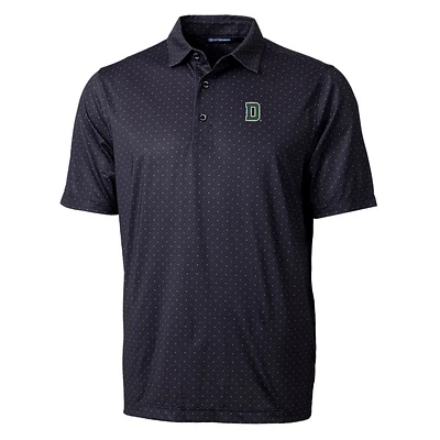 Men's Cutter & Buck Black Dartmouth Big Green Pike Double Dot Print Stretch Polo