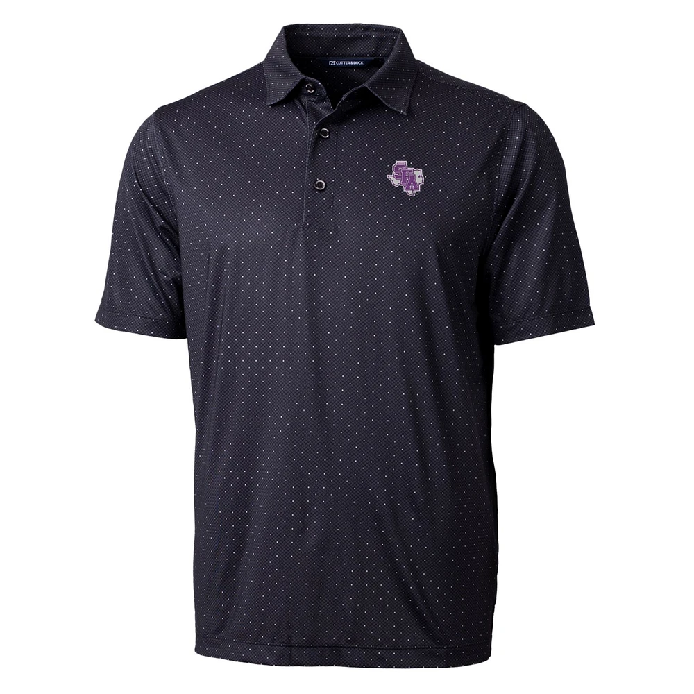 Men's Cutter & Buck Black Stephen F Austin Lumberjacks Pike Double Dot Print Stretch Polo
