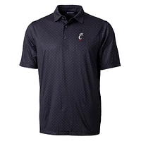 Men's Cutter & Buck Black Cincinnati Bearcats Pike Double Dot Print Stretch Polo