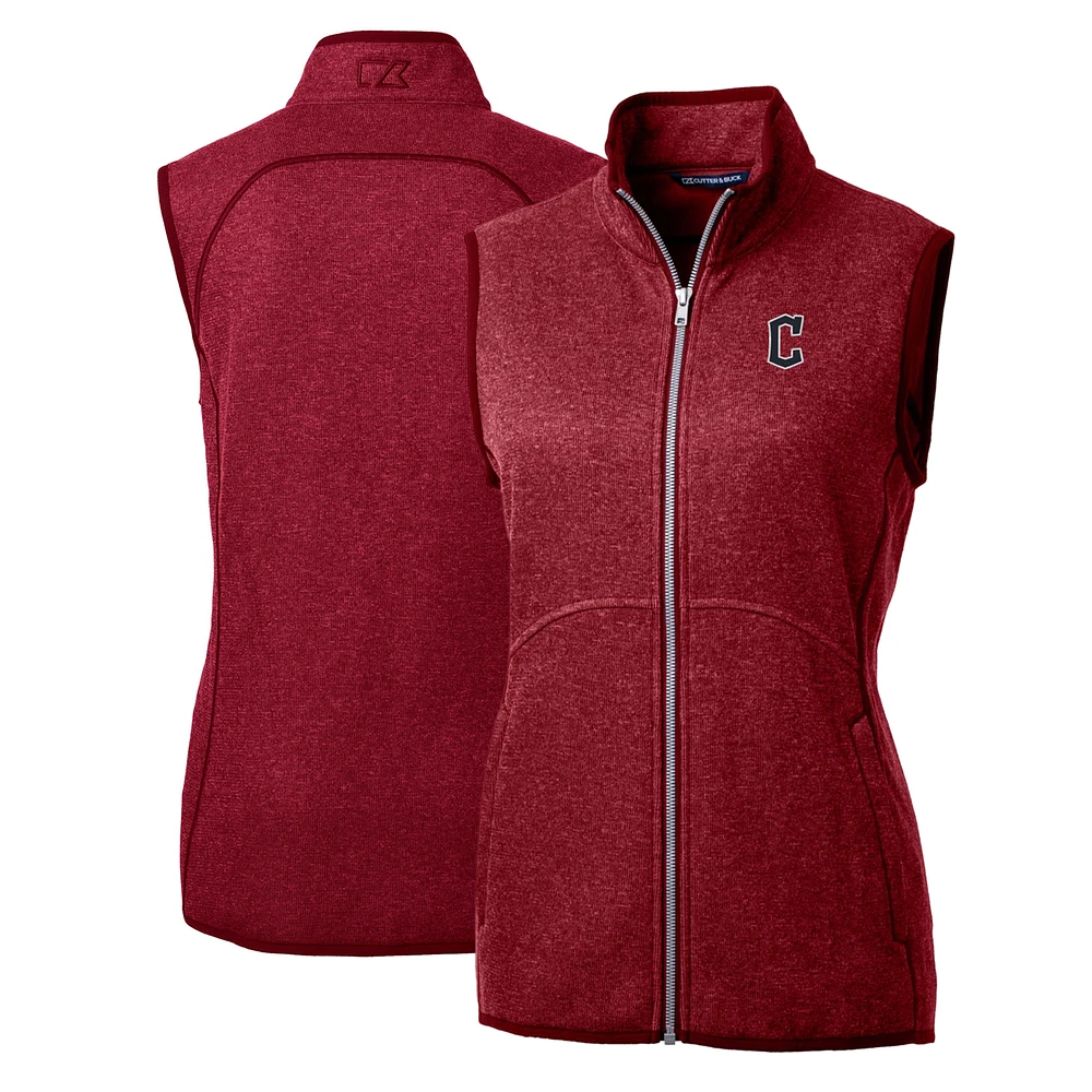 Women's Cutter & Buck Heathered Red Cleveland Guardians Mainsail Sweater-Knit Full-Zip Vest