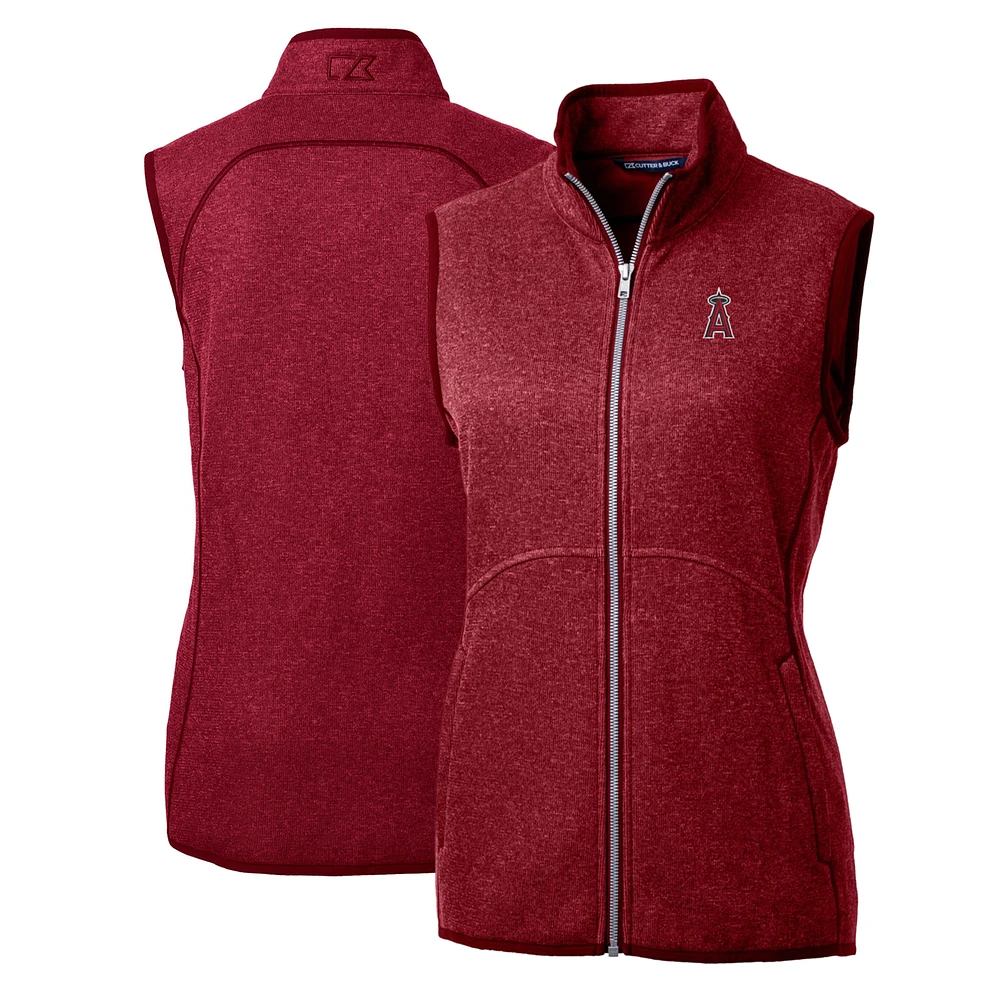 Women's Cutter & Buck Heathered Red Los Angeles Angels Mainsail Sweater-Knit Full-Zip Vest