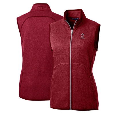Women's Cutter & Buck Heathered Red Los Angeles Angels Mainsail Sweater-Knit Full-Zip Vest