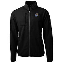 Men's Cutter & Buck Black Kansas Jayhawks Team Logo Cascade Eco Sherpa Fleece Full-Zip Jacket