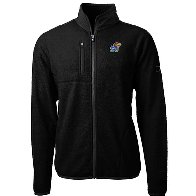 Men's Cutter & Buck Black Kansas Jayhawks Team Logo Cascade Eco Sherpa Fleece Full-Zip Jacket