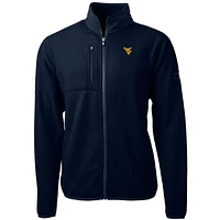 Men's Cutter & Buck Navy West Virginia Mountaineers Team Logo Cascade Eco Sherpa Fleece Full-Zip Jacket