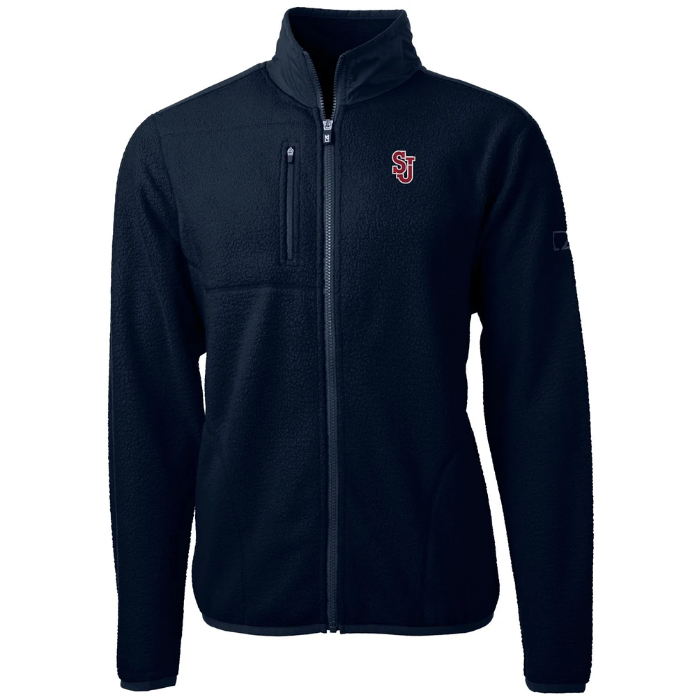 Men's Cutter & Buck Navy St. John's Red Storm Team Logo Cascade Eco Sherpa Fleece Full-Zip Jacket