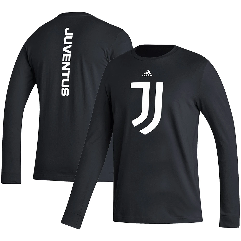 Men's adidas Black Juventus Vertical Wordmark Long Sleeve T-Shirt