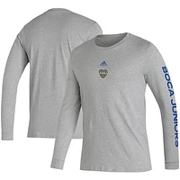 Men's adidas Heather Gray Boca Juniors Team Crest Long Sleeve T-Shirt