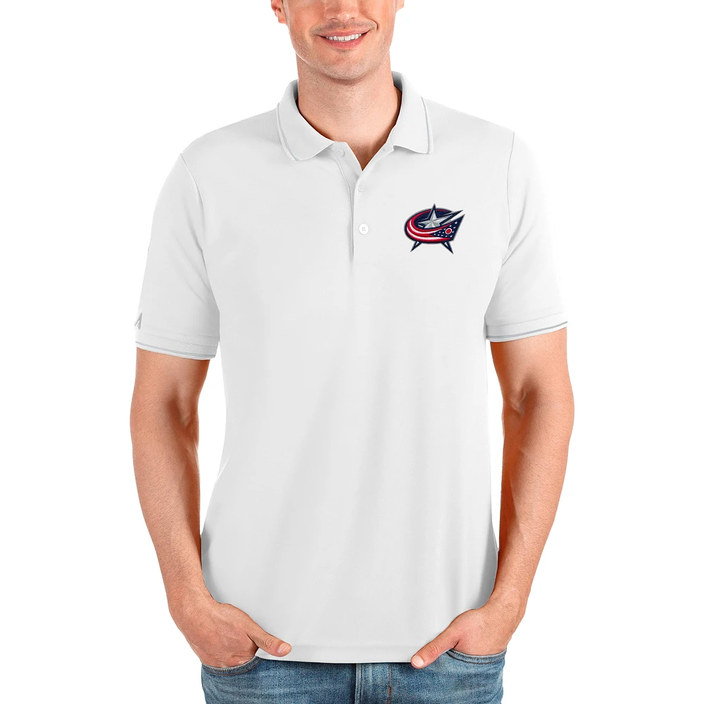 Men's Antigua White Columbus Blue Jackets Affluent Polo