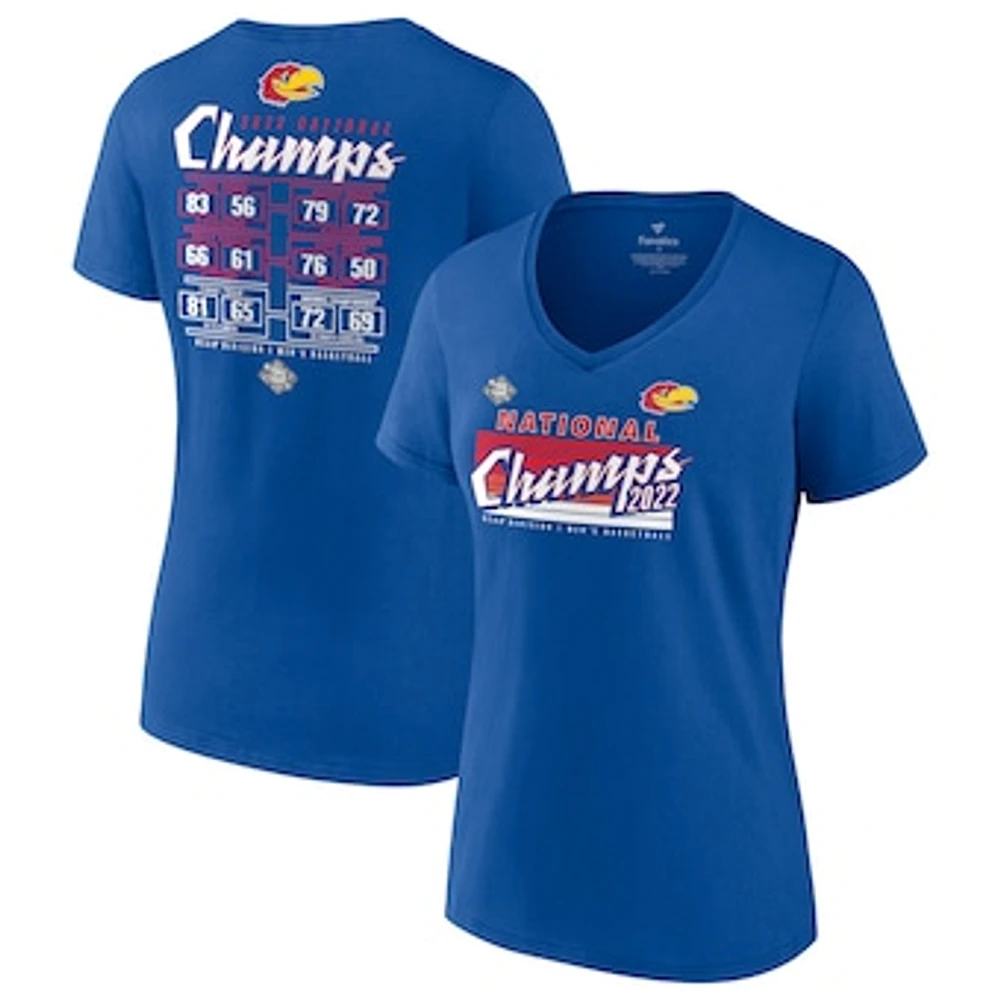 Women's Fanatics Royal Kansas Jayhawks 2022 NCAA Men's Basketball National Champions Poster Schedule V-Neck T-Shirt