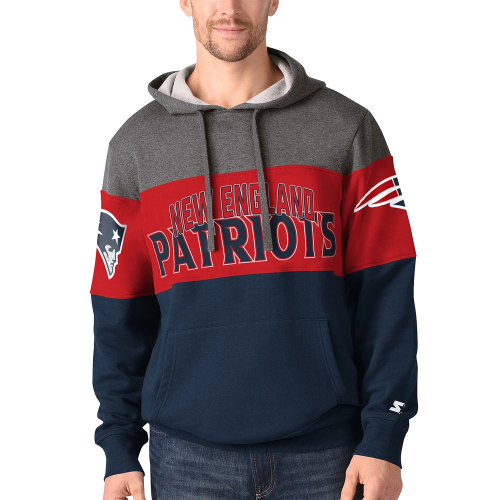 Men's Starter Heather Gray/Navy New England Patriots Extreme Current - Pullover Hoodie