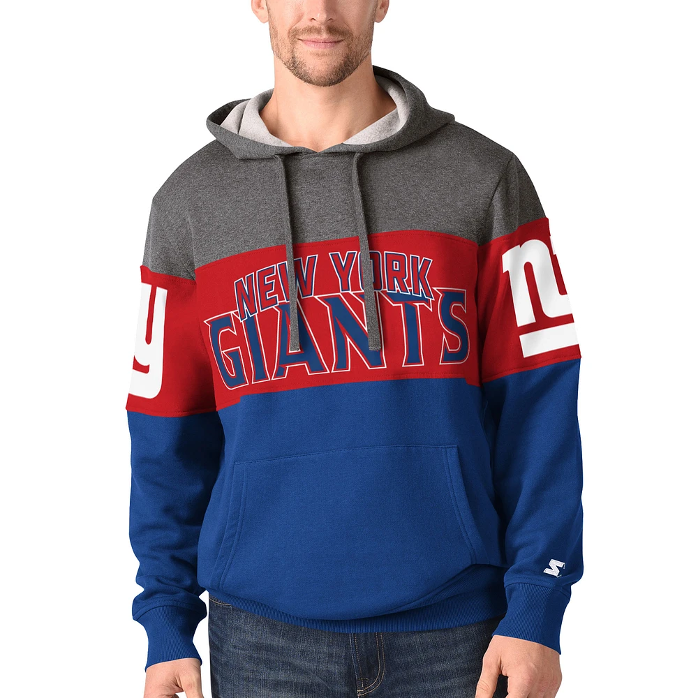 Men's Starter Heather Gray/Royal New York Giants Extreme Current - Pullover Hoodie