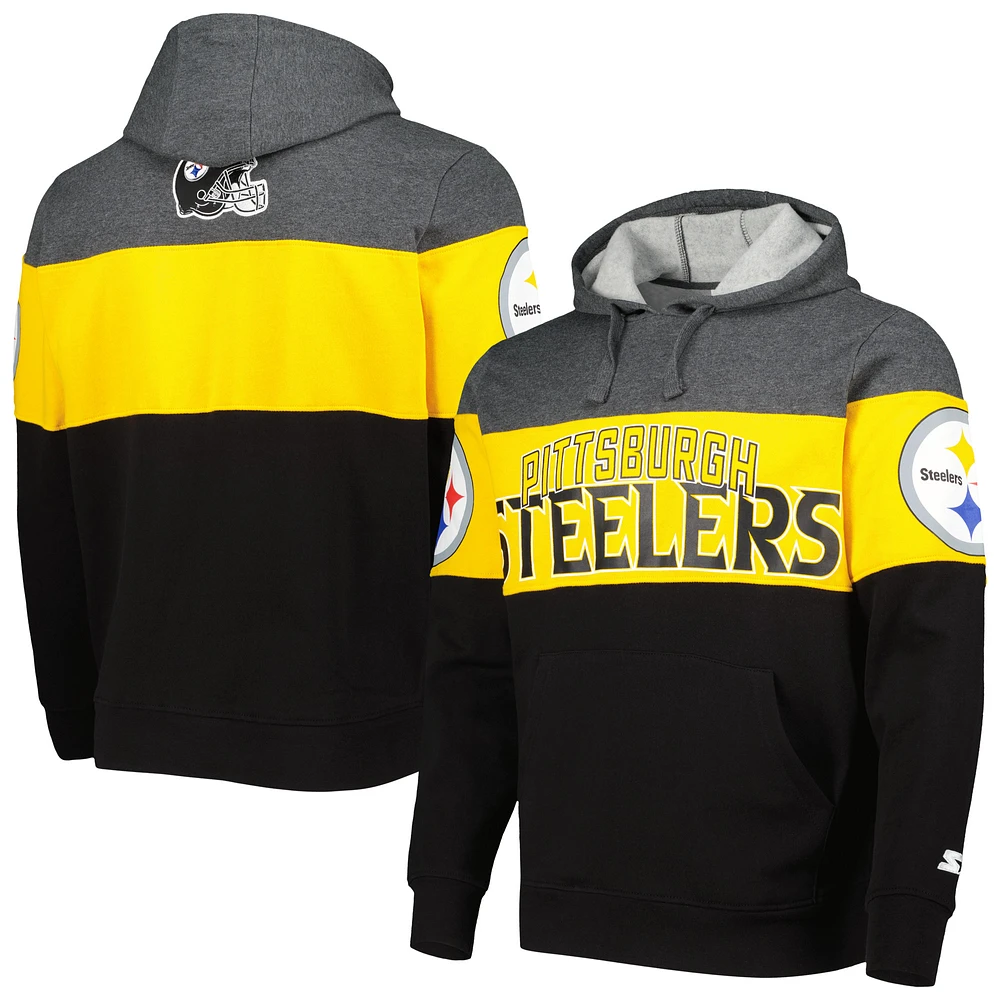 Men's Starter Heather Gray/Black Pittsburgh Steelers Extreme Current - Pullover Hoodie