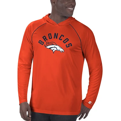 Men's Starter Orange Denver Broncos Raglan - Long Sleeve Hoodie T-Shirt