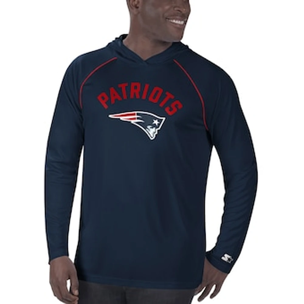 Men's Starter Navy New England Patriots Raglan - Long Sleeve Hoodie T-Shirt