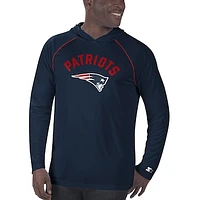 Men's Starter Navy New England Patriots Raglan - Long Sleeve Hoodie T-Shirt