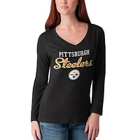 Women's G-III 4Her by Carl Banks Black Pittsburgh Steelers Post Season Team - Long Sleeve V-Neck T-Shirt