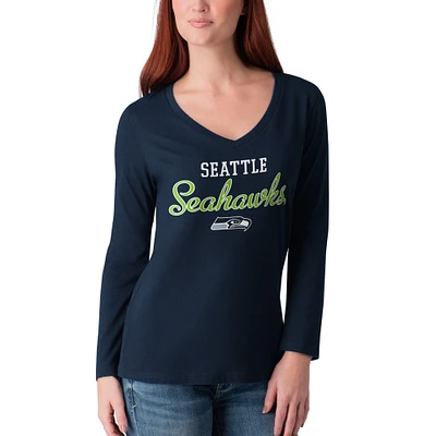 Women's G-III 4Her by Carl Banks College Navy Seattle Seahawks Post Season Team - Long Sleeve V-Neck T-Shirt