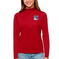 Women's Antigua Red New York Rangers Tribute Quarter-Zip Pullover Top