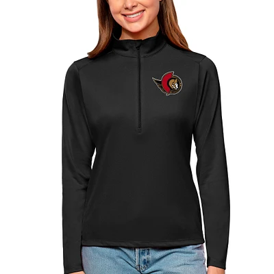 Women's Antigua Black Ottawa Senators Tribute Quarter-Zip Pullover Top