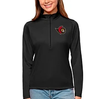 Women's Antigua Black Ottawa Senators Tribute Quarter-Zip Pullover Top