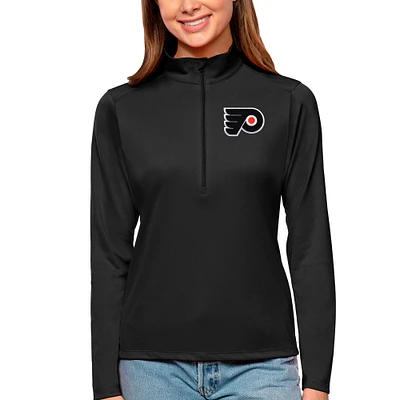 Women's Antigua Black Philadelphia Flyers Tribute Quarter-Zip Pullover Top
