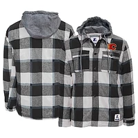 Men's Starter Black/White Calgary Flames Sherpa Full-Button Flannel - Jacket