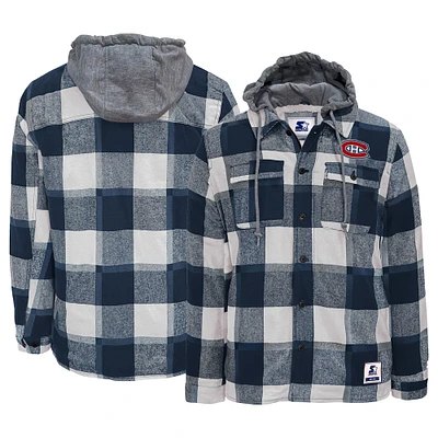 Men's Starter Navy/White Montreal Canadiens Sherpa Full-Button Flannel - Jacket