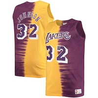 Men's Mitchell & Ness Magic Johnson Purple/Gold Los Angeles Lakers Big Tall Profile Tie-Dye Player Tank Top