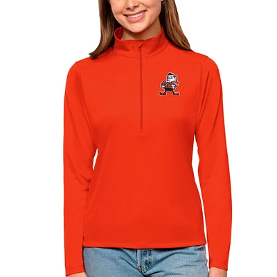 Women's Antigua Orange Cleveland Browns Brownie The Elf Tribute Half-Zip Top
