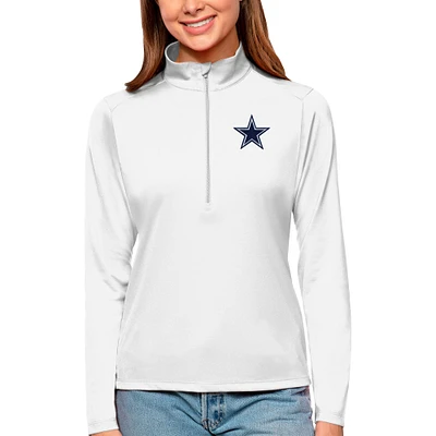 Women's Antigua White Dallas Cowboys Tribute Half-Zip Top