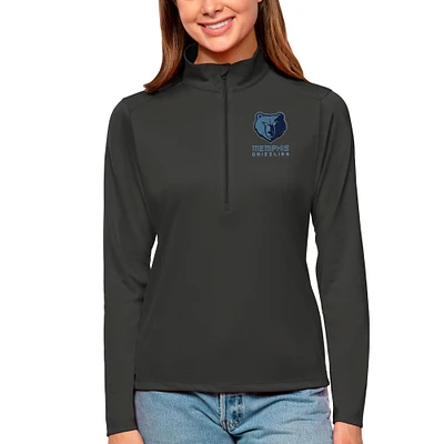 Women's Antigua Charcoal Memphis Grizzlies Tribute Half-Zip Top