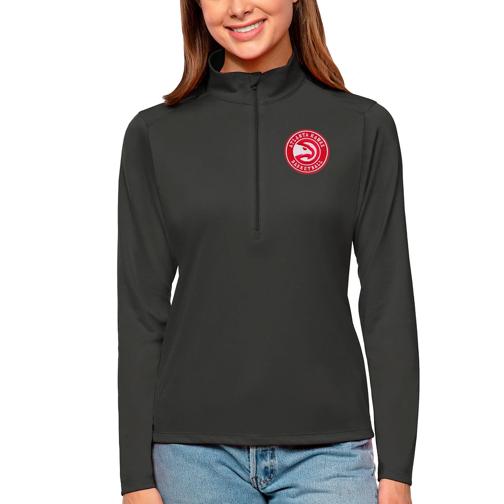 Women's Antigua Charcoal Atlanta Hawks Tribute Half-Zip Top