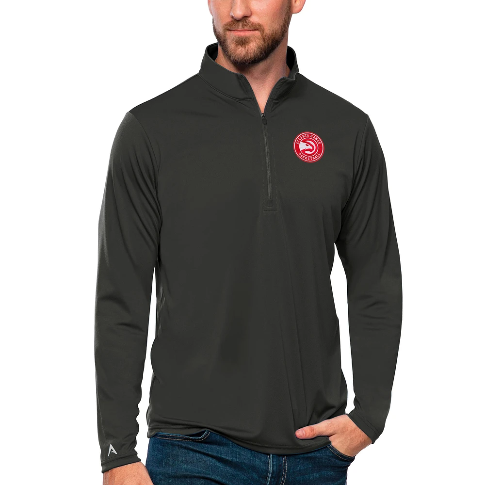 Men's Antigua Charcoal Atlanta Hawks Tribute Quarter-Zip Pullover Top