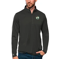 Men's Antigua Charcoal Boston Celtics Tribute Quarter-Zip Pullover Top