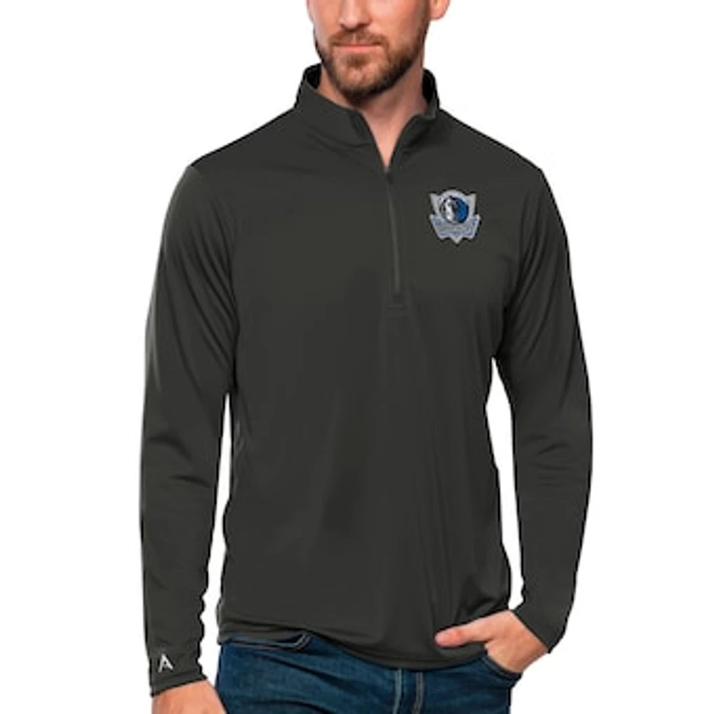 Men's Antigua Charcoal Dallas Mavericks Tribute Quarter-Zip Pullover Top