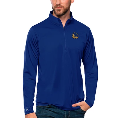 Men's Antigua Royal Golden State Warriors Tribute Quarter-Zip Pullover Top