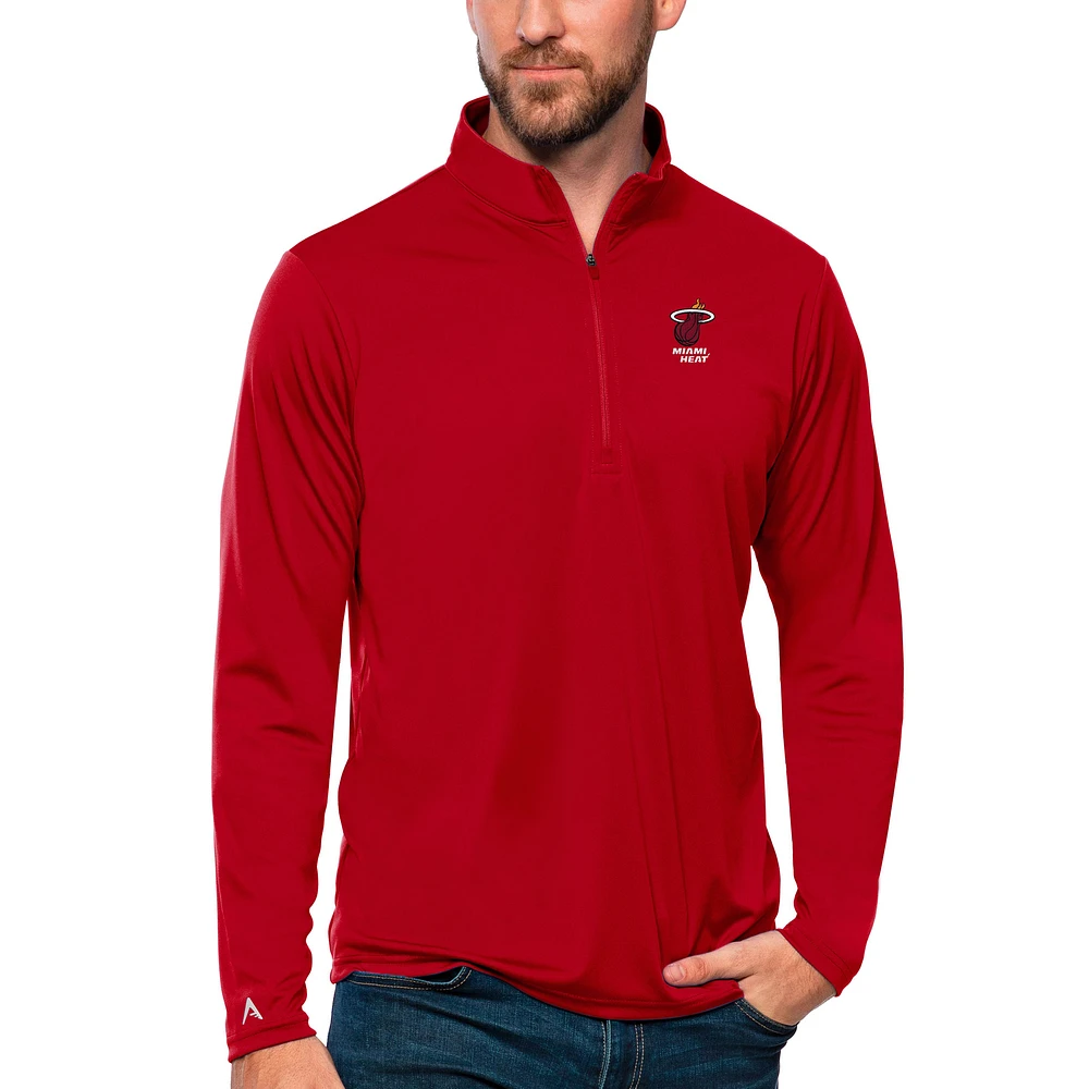 Men's Antigua Red Miami Heat Team Tribute Quarter-Zip Pullover Top