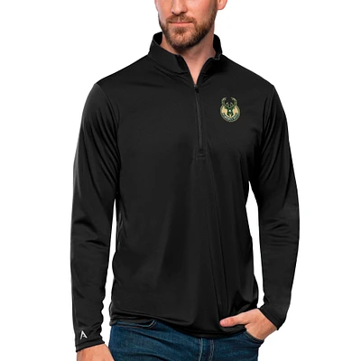 Men's Antigua Black Milwaukee Bucks Tribute Quarter-Zip Pullover Top