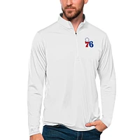 Men's Antigua White Philadelphia 76ers Tribute Quarter-Zip Pullover Top